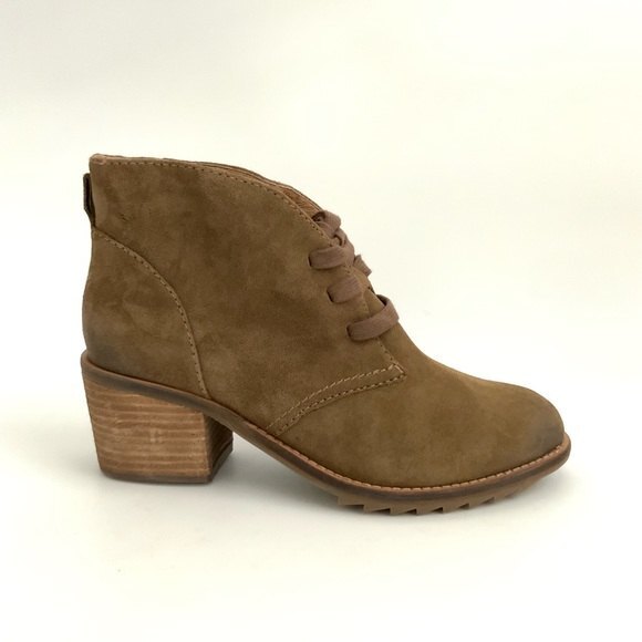 Biala Bootie Women Size 5M Tan Leather Lace-up Block Heel Distressed - Picture 2 of 12